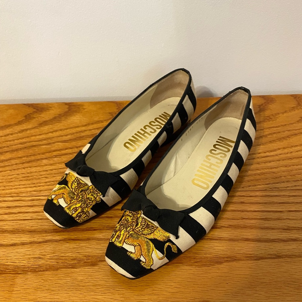 Moschino Black and White Striped Women's Flats